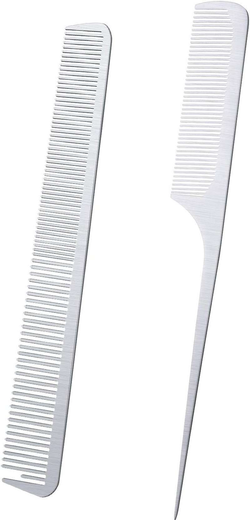 Boao 2 Pieces Metal Tail Combs Stainless Steel Flat Top Barber Combs with Metal Pick for Hair Stylist Women Men Hair Styling Cutting(Silver) image number 5