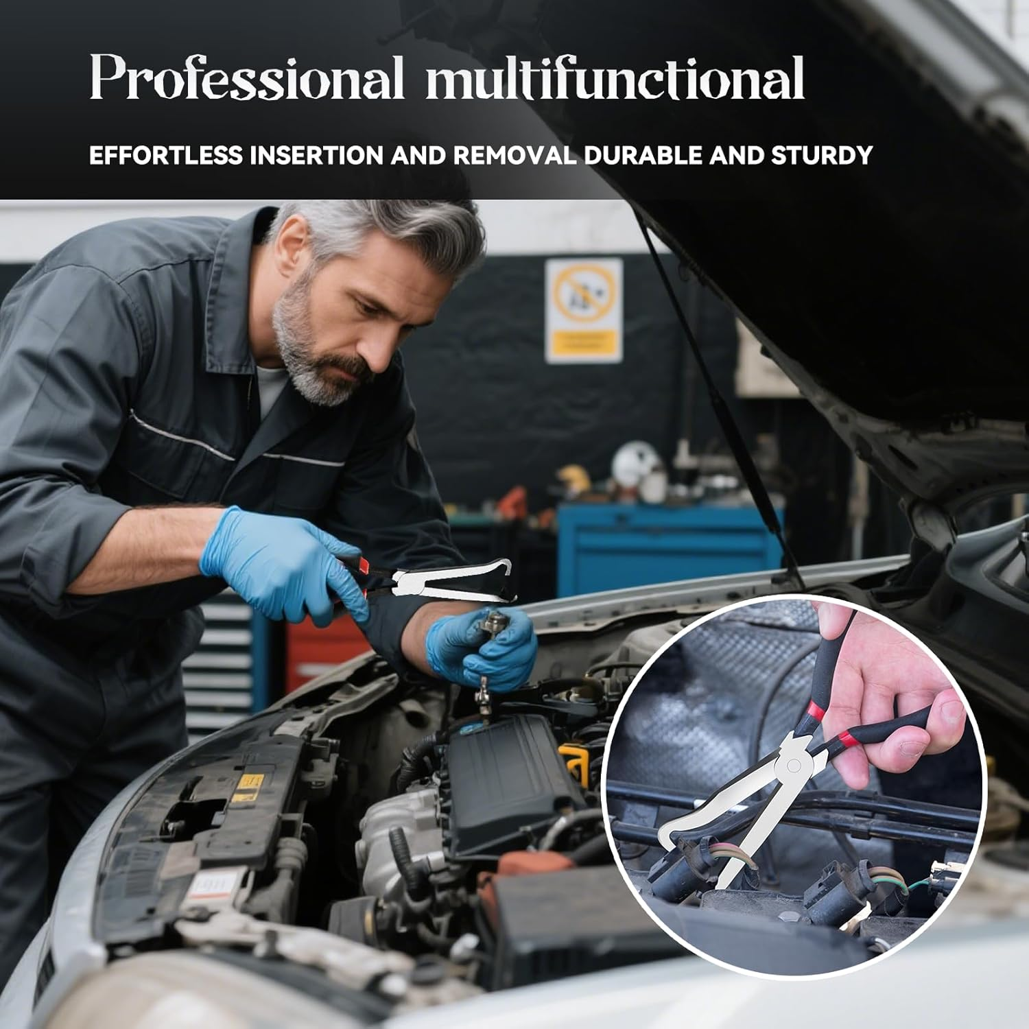 Automotive Electrical Disconnect Pliers 2-Piece Set Carbon Steel Fuel Line Removal Tool for Ignition Coils MAF Sensors, Professional Car Wiring Clip Pliers for Mechanics, Silver Black image number 2