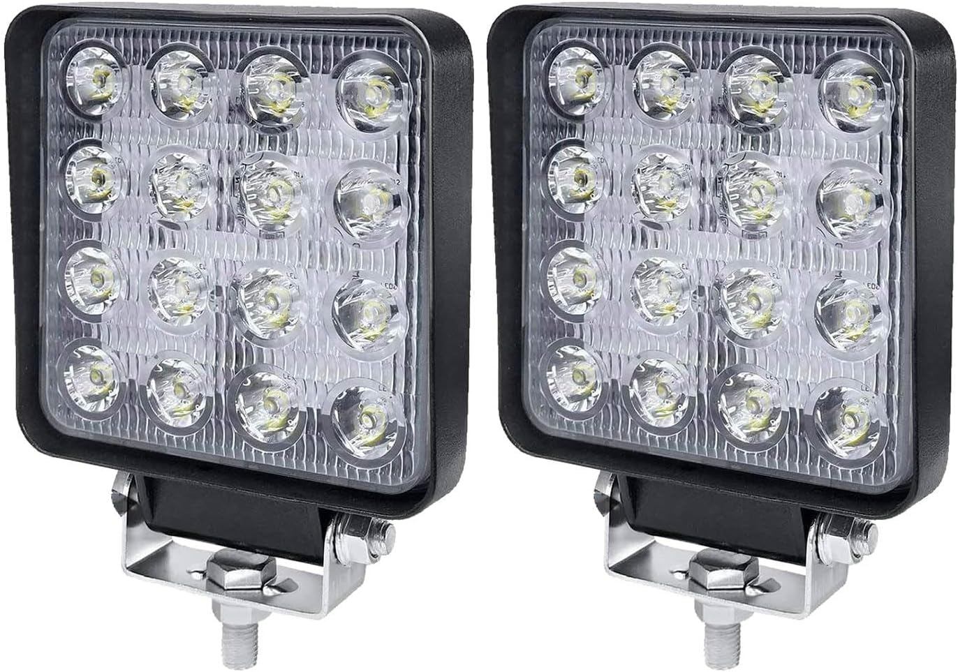 LED Pod Work Light Bar Flood 16 LED 6000K White 12V for Tractor Truck Pickup Golf Cart Lawn Mower Boat Marine Waterproof IP68, Pack of 2 image number 1