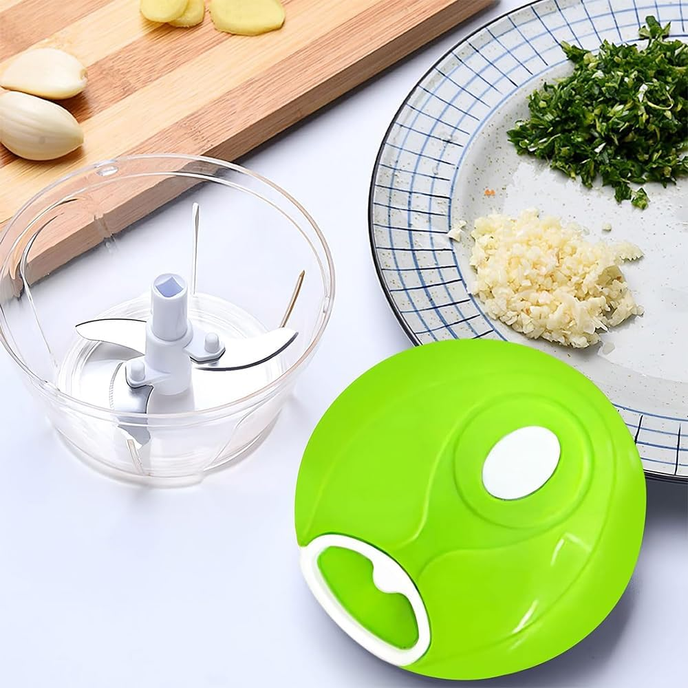 QOOWFEANIG Manual Food Processor, 3.5 Cup Bowl, Portable Hand Pull String Garlic Mincer Onion Cutter, Compact Stainless Steel Chopper for Veggies (Green) image number 2