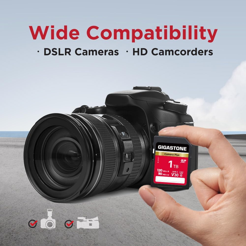 GIGASTONE 1TB SD Card, Camera Plus, V30 SDXC Memory Card High Speed UHD Video Compatible with Canon Nikon Sony Pentax Kodak Olympus Panasonic Digital Camera, with 1 Mini Case image number 4