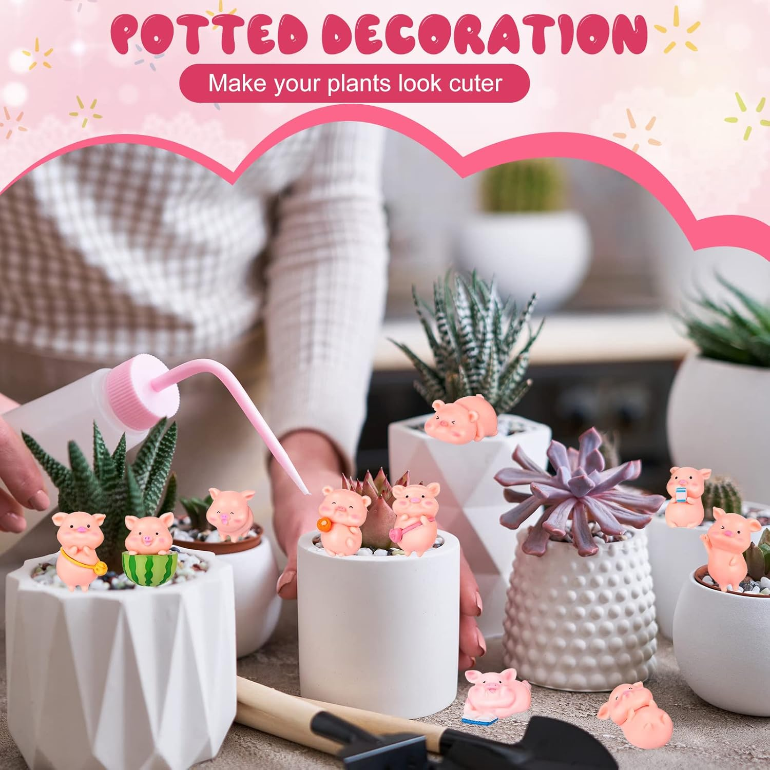 Maitys 31 Pieces Cute Pink Piggy Miniature Figurines Toys Pig Decor Toy Figurine Waterproof Tiny Party Decorations Mini Resin Garden for Cake Toppers Moss Landscape DIY Terrarium Crafts image number 1