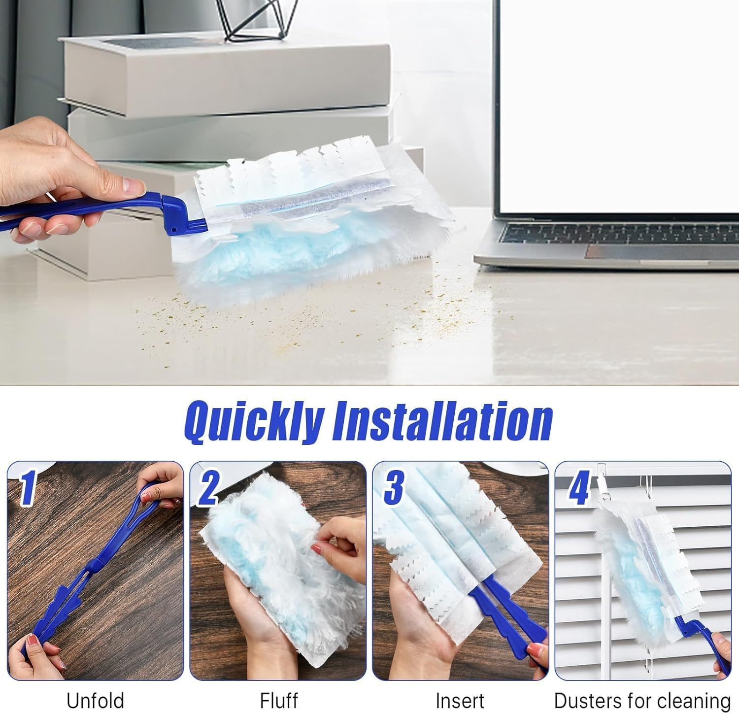 Pack of 30 Duster Refills Set for Swiffer, Highly Effective Dust Magnet Cloths with 180&deg; Rotation Function, Dust Catcher for Pet Hair, Dust Dirt, 2 Ergonomic Handles image number 2