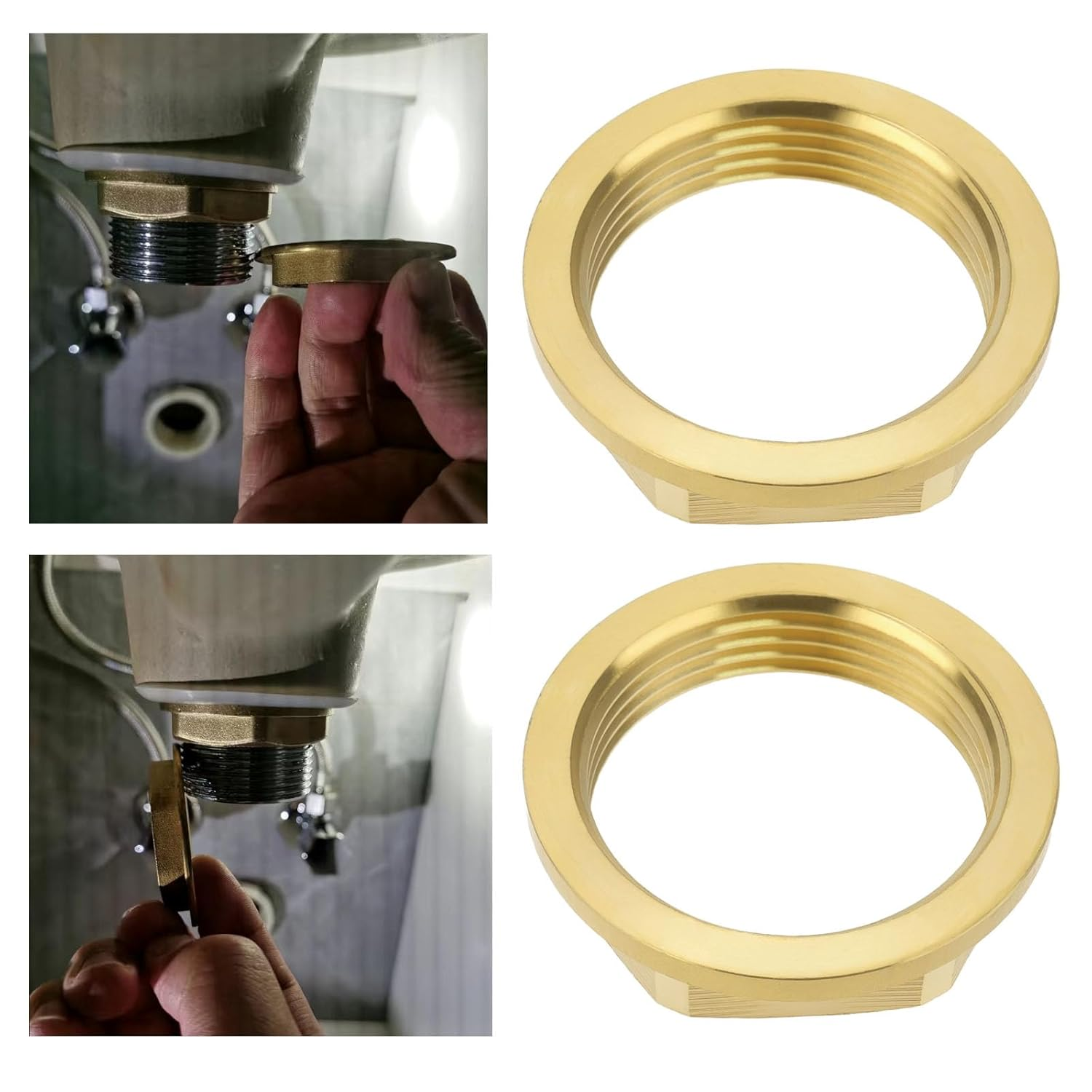 YINETTECH 2Pcs 1 1/4 Inches BSP Flanged Brass Nuts Basin Waste Back Nuts for Securing Ball Valves Toilet Handles Tank Connectors to Toilet Cisterns image number 4