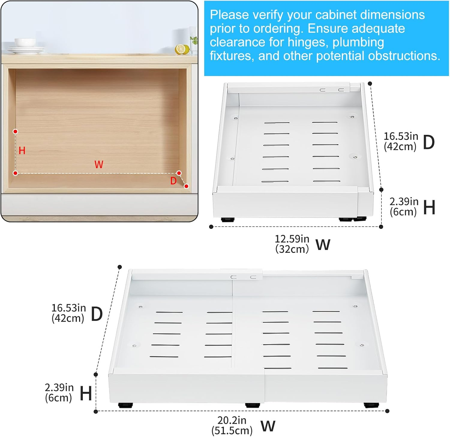 2 Pack Pull Out Drawers for Cabinets - Adjustable Expandable Organizer with Adhesive Film Fixing Screw, Slide Out Drawers Shelves Width 31-52Cm, Ideal for Pantry Storage Kitchen Organisation Bathroom image number 2