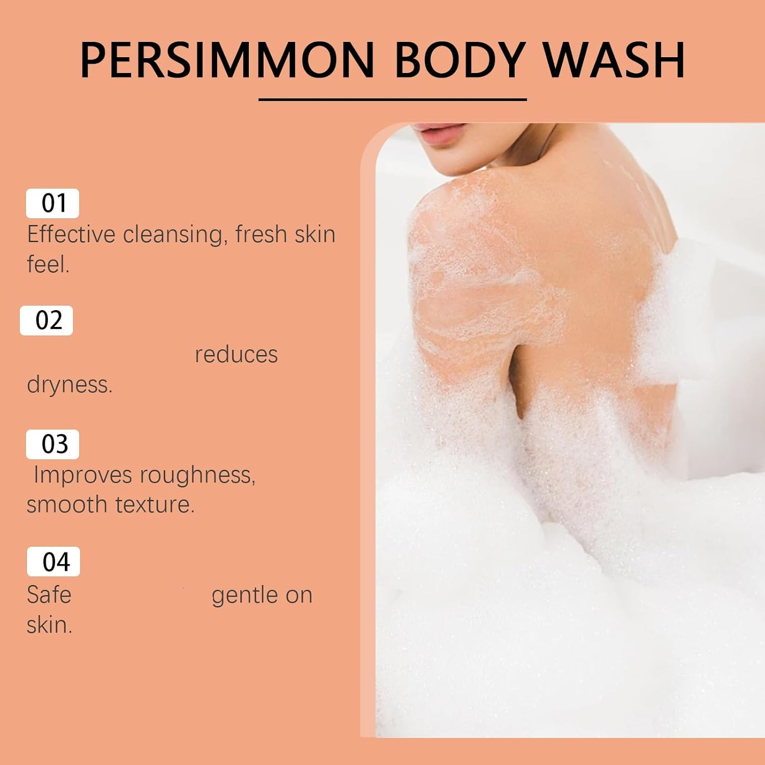 Persimmon Body Wash for Odor Control, Purifying & Deodorizing Shower Gel with Persimmon Extract, Moisturizing Body Wash for Women & Men, Cleaning, Fresh, Odor Removal, Anti-Odor (1PCS) image number 1