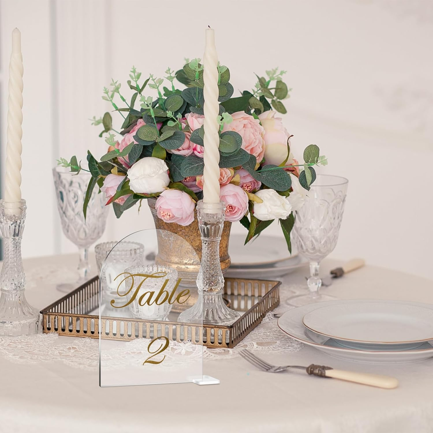 NILLOS Blank Acrylic Signs, 10 PCS Arched round Top Table Number Card Holders with Clear Stand Seating for DIY Wedding, Dinner, Party, Table Decorations (10 X 15 Cm/3.93 X 5.90 In) image number 2