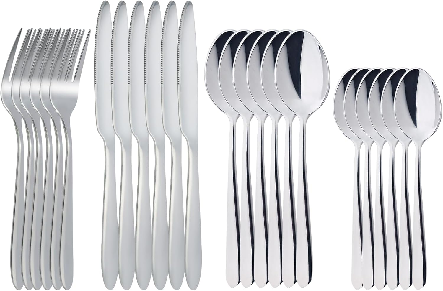 RETON 24 Piece Silverware Set, Stainless Steel Flatware Set Include Knife Fork Spoon Set, Mirror Polished Cutlery Set Service for 6, Tableware Utensil Set for Home Party Restaurant (Sliver) image number 5