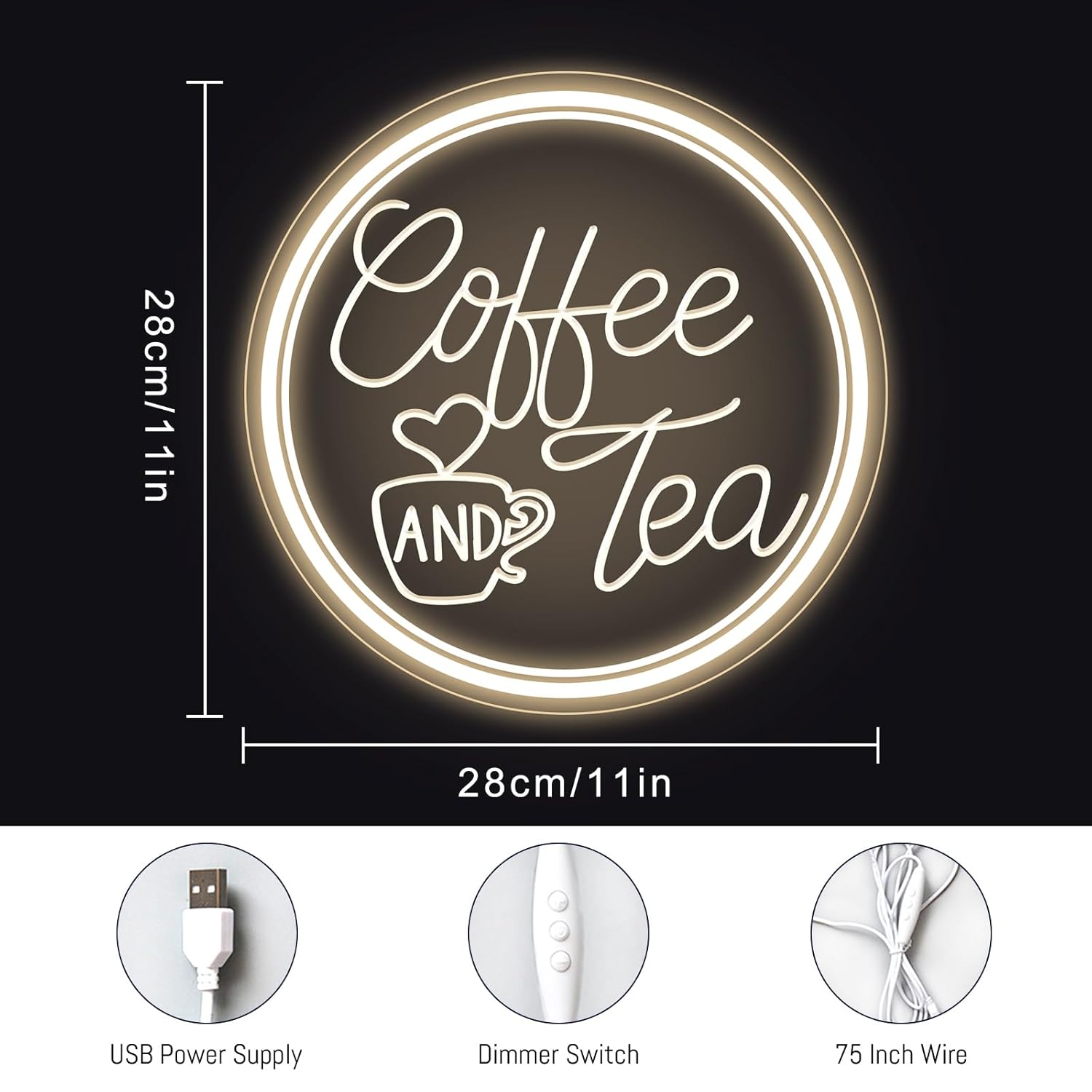 Coffee and Tea Neon Sign Coffee Neon Sign USB LED Sign Coffee Shop Opening Neon Signs Engraved Cafe Signs for Coffee Bar Coffee Station Kitchen Hot Cocoa Cafe Bar Decor - Coffee And Tea image number 5