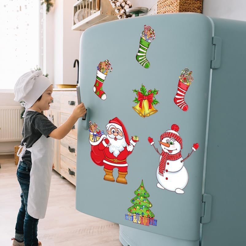 HANABASS 1 Set Christmas Fridge Magnets Christmas Tree&Christmas Stockings&Santa Claus&Snowman Decorative Refrigerator Magnets Small Christmas Decoration for Fridge image number 1