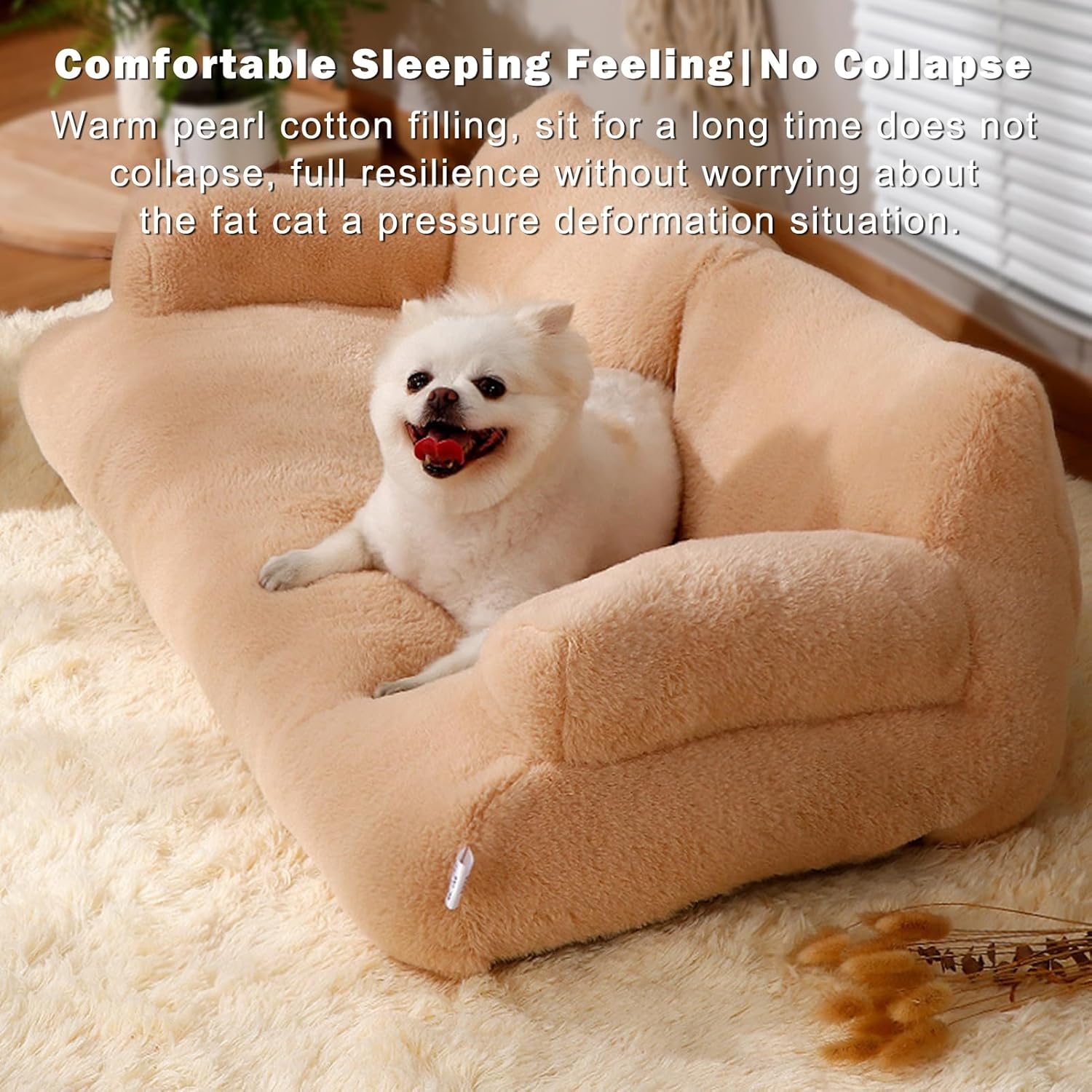 Cat Bed Ultra-Soft Plush Material Dog Cat Beds for Indoor Cats Cat Sofa Relieve Muscle and Joint Pressure Private and Comfortable Design Removable and Washable Anti-Slip Design Pet Comfort Beige M image number 4