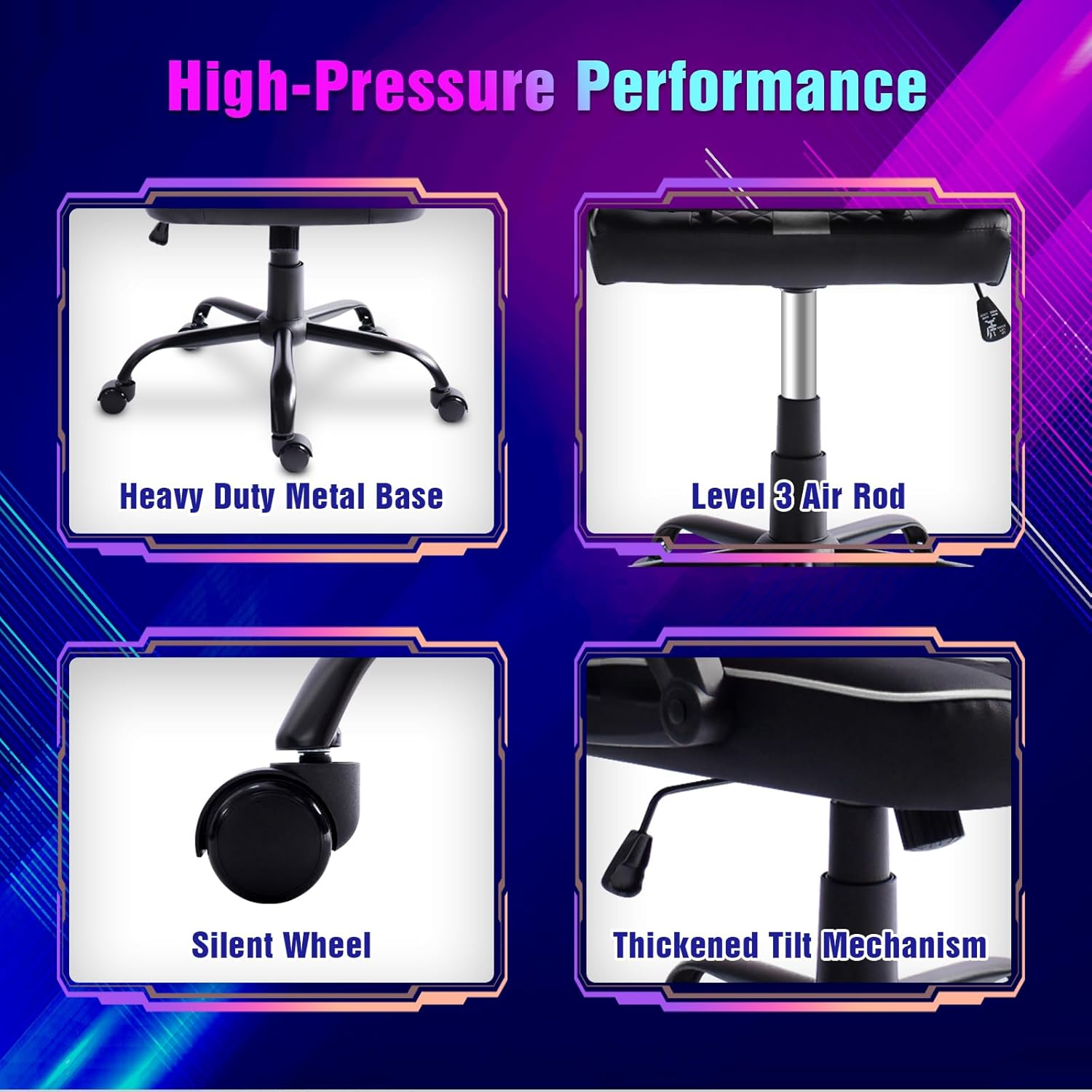 Advwin Gaming Chair with Adjustable Backrest,Armrest,Headrest,Height Adjustable Ergonomic Executive Office Chair with Wider Seat,135&deg; Recliner Racing Chair,360&deg;-Swivel,Black& White - Blackwhite image number 3