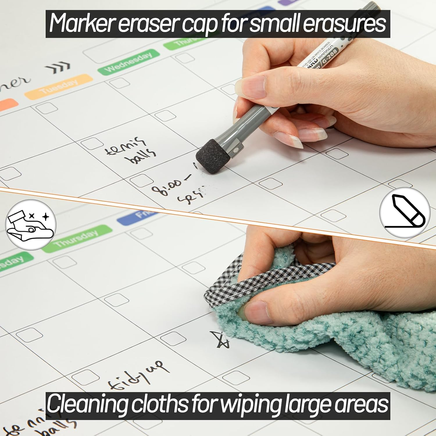 3Pack Dry Erase Magnetic Calendar for Refrigerator 16.5"X11.8"-Monthly,Weekly,Daily Planning Board,With 6 Markers,Pen Holder and Towel for Family Schedules, Menus, Shopping, To-Do Lists image number 3