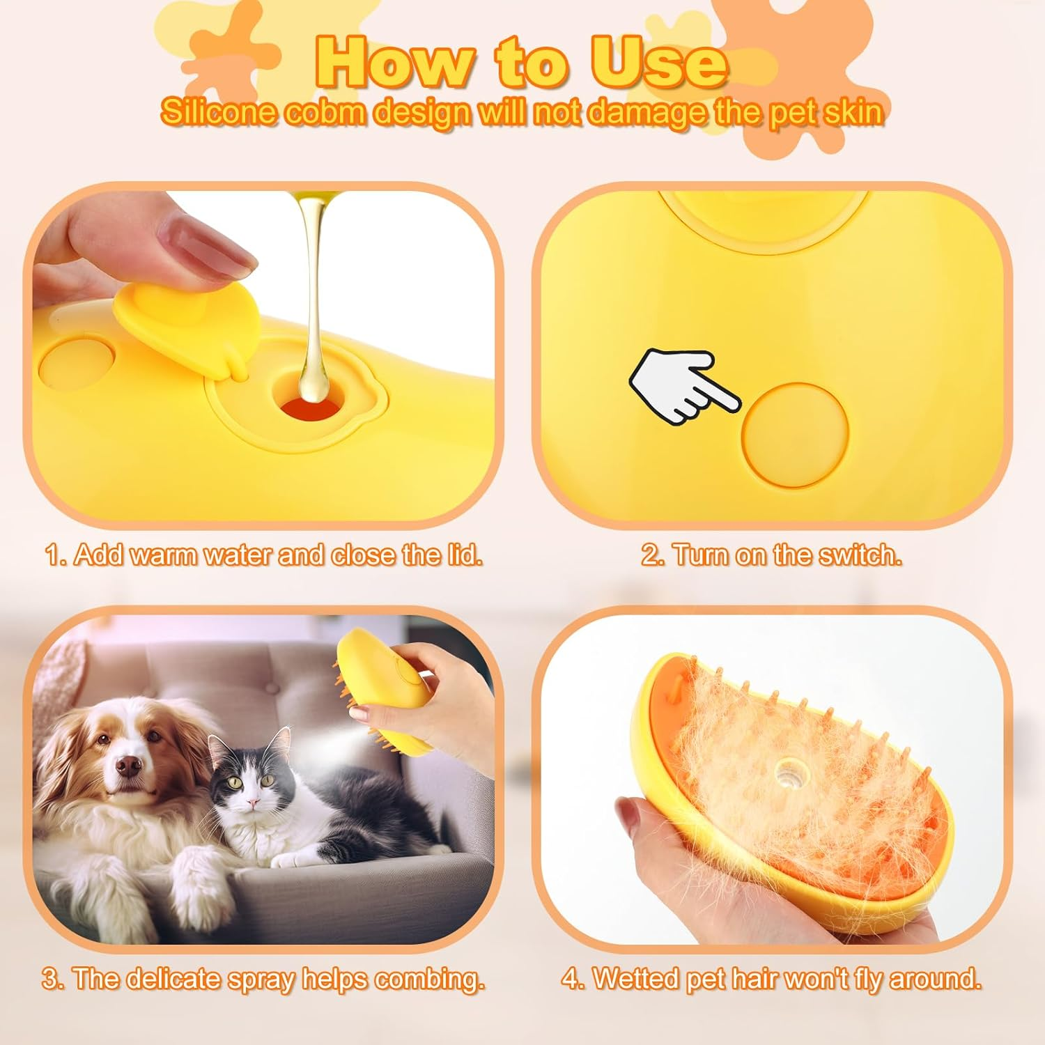 Steamy Cat Brush, Cat Steam Brush for Hair Cleaner, 3-In-1 Steam Brush for Cats, Cat Care Brush Pet, Cat Spray Massage Comb, Pet Hair Remover, Hair Removal Comb for Cats and Dogs image number 2