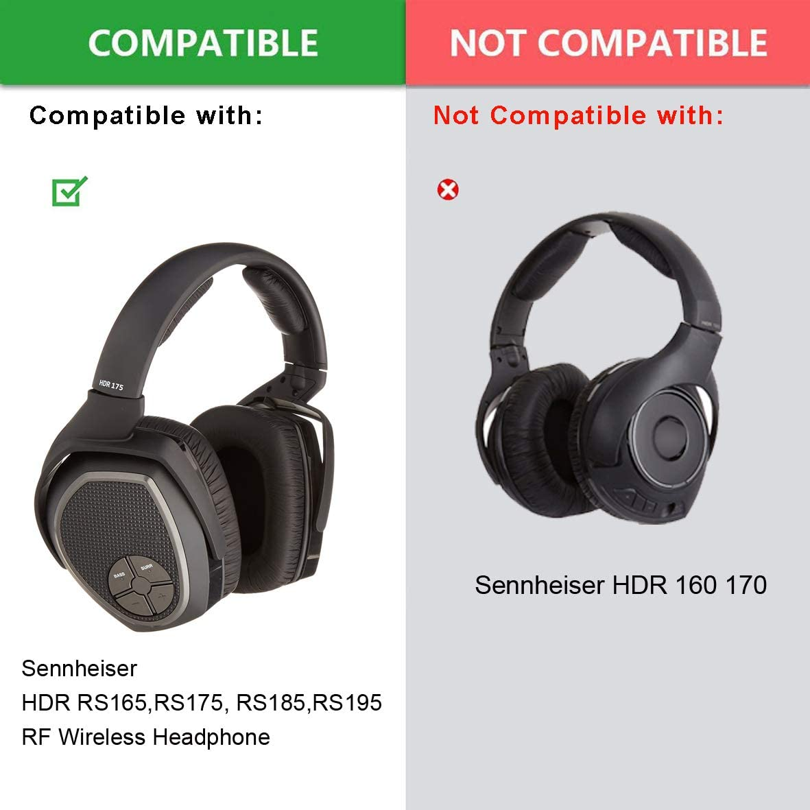 Defean Replacement HDR165 HDR175 Upgrade Quality Potein Leather and Memory Foam Ear Pads Cushion Foam Compatible with Sennheiser HDR RS165,RS175, RS185,RS195 RF Wireless Headphone image number 5