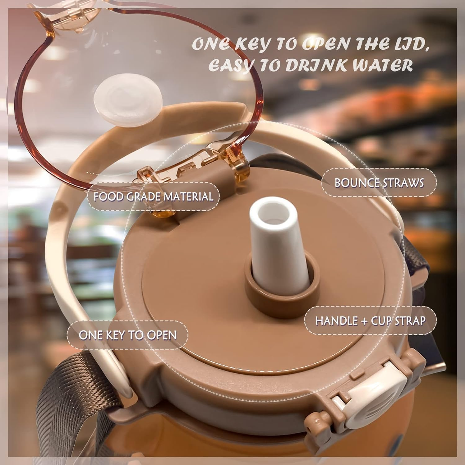 Cute Bear Water Bottle with Strap and Straw, 32Oz Kawaii Kids Water Bottles, Leak-Proof Plastic Drinking Cups for Girls Women School Sports Camping Picnic Hiking Travel (Brown-Green) image number 3