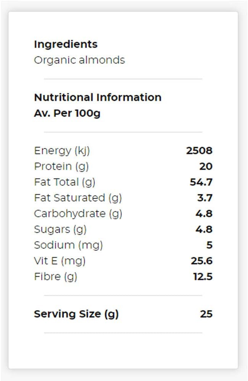 Honest to Goodness Organic Raw Almonds 500 G
