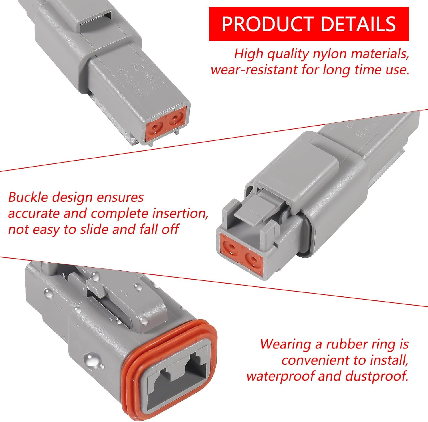 2 Pin Deutsch Connector 10 Kits, DT04-2P Waterproof Connector, 13A 14-18 AWG DT Series Connector, Solid Contacts Deutsch Automotive Connectors Kit for Car, Truck, Marine