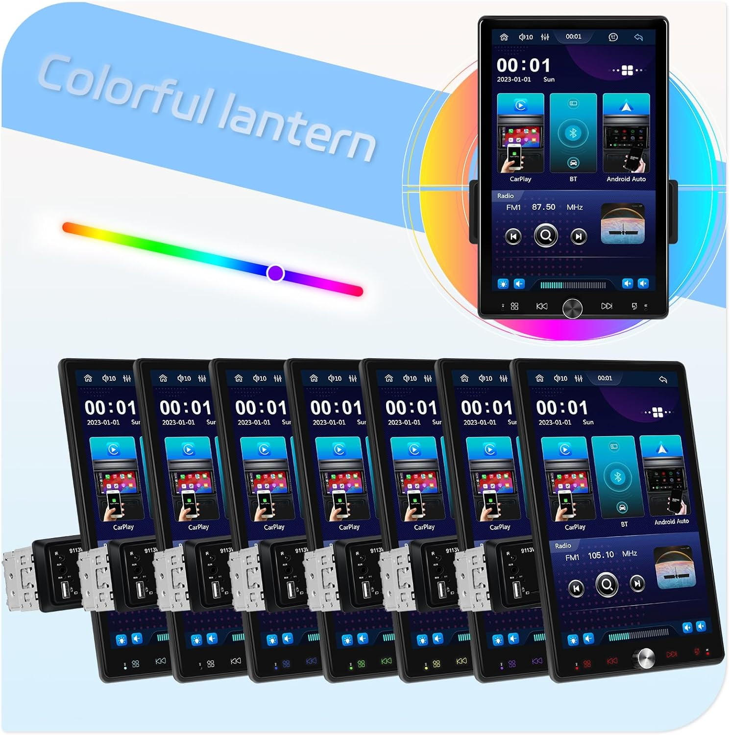 SIXTOP Single Din Car Stereo 10.4 Inch Touch Screen 180&deg;Rotate Vertical/Horizontal Screen Bluetooth Audio with Wireless Carplay & Android Auto Mirror Link FM Radio EQ USB+ AHD Camera & MIC image number 6