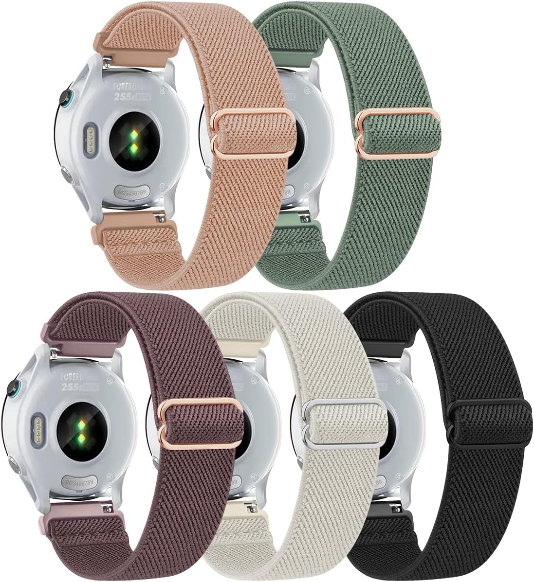 T Tersely 5Pack 18Mm Elastic Solo Loop Bands for Garmin Venu 4 41Mm/Forerunner 255S/Music/265S/Music/Venu 2S/3S/Vivoactive 3S/4S, Soft Stretch Adjustable Nylon Sport Strap for Garmin
