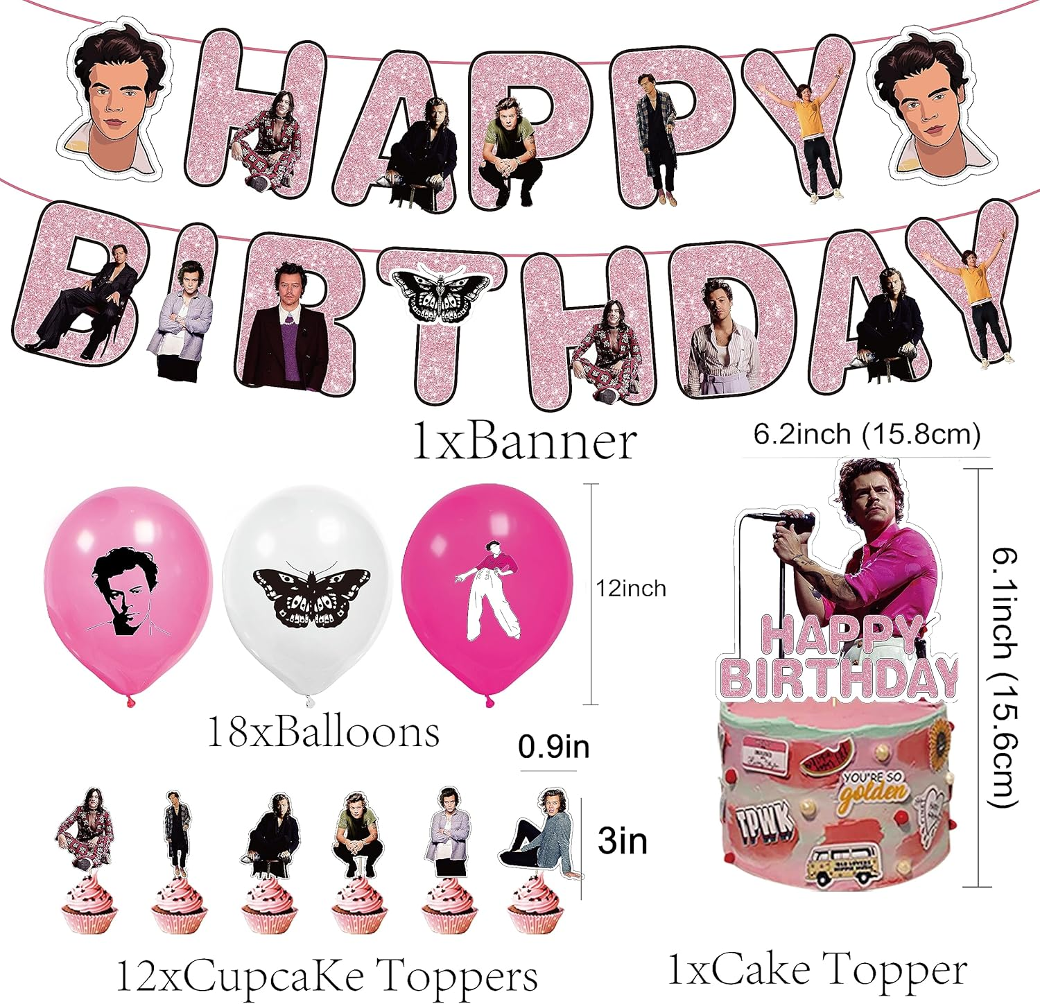Sovanna Singer Birthday Party Decorations, Singer Party Supplies Music Star Happy Birthday Banners Balloons Cupcake Cake Toppers for Fans Girls image number 2