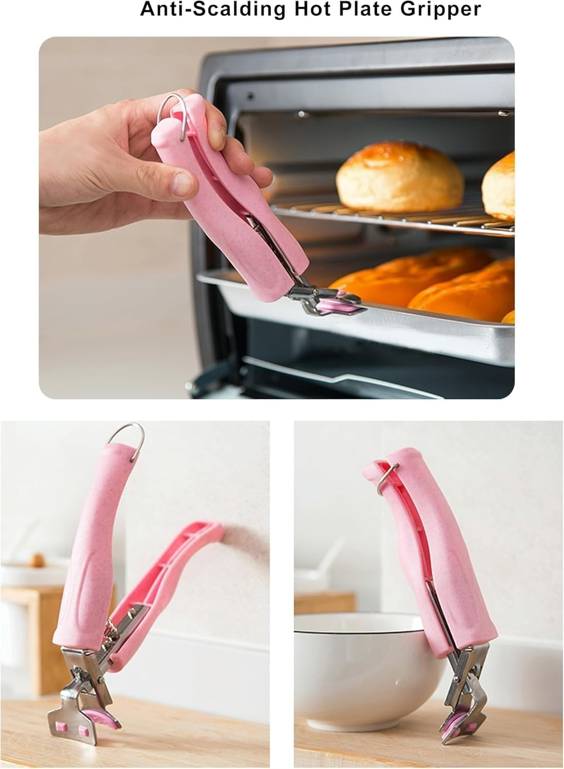 Stainless Steel Anti-Scalding Hot Bowl Dish Plate Gripper Clips Tongs Clamp Holder for Moving Hot Plate or Bowls with Food Out from Instant Pot Microwave Oven (Green,Pink, One Size) image number 1