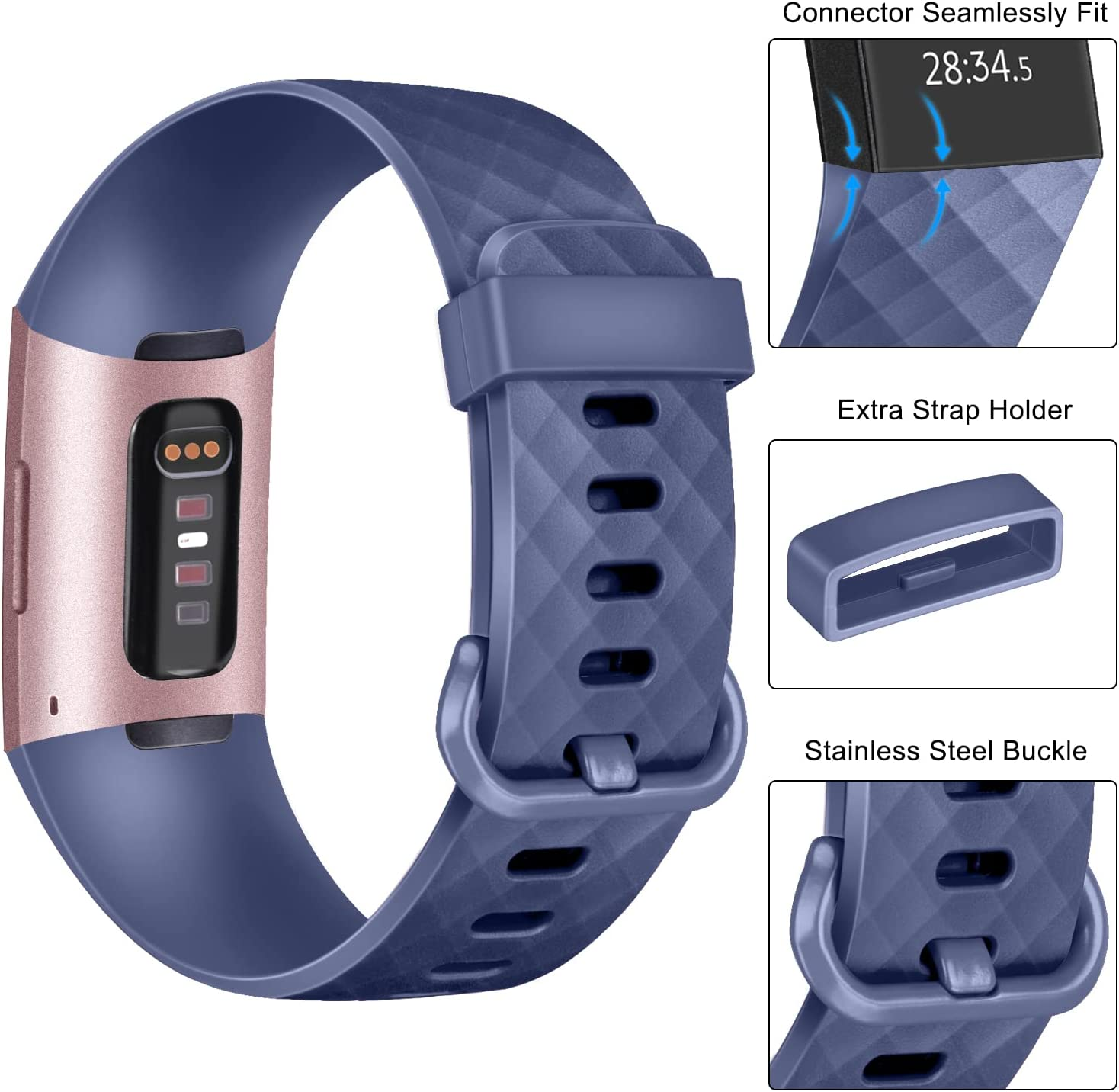 [4 Pack]Sport Bands for Fitbit Charge 4 Band & Fitbit Charge 3 Bands, Soft Silicone Adjustable Comfortable Replacement Wristbands Women/Men for Fitbit Charge 4 / Fitbit Charge 3 / Charge 3 SE image number 5