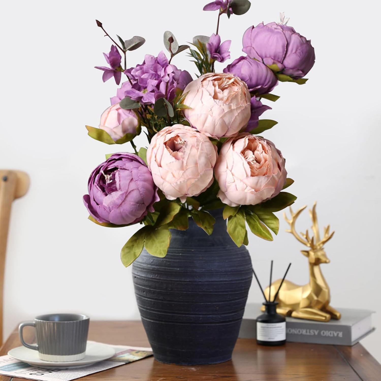 13 Heads Peony Artificial Flowers, Peony Silk Fake Flowers for Wedding Bouquets Decorations Garden Home Party Decor-Purple image number 5