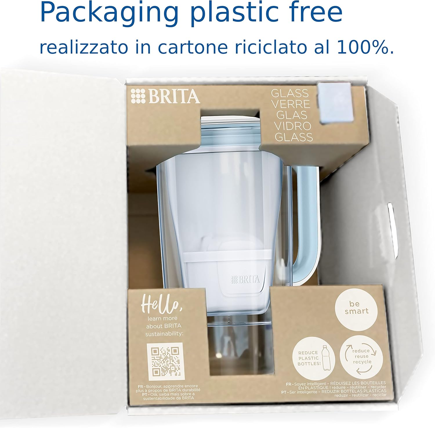 BRITA Glass Water Filter Jug Light Blue (2.5 L) Including 1 X Maxtra Pro All-In-1 Cartridge - Premium Design Glass Jug, Robust & Light/Reduces Limescale, Chlorine, Metals Such as Lead & Copper image number 3