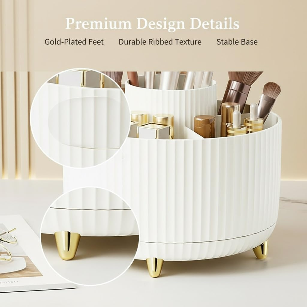 Spinning Makeup Brush Holder, 360&deg; Rotating Makeup Brush Organizer with 5 Slots, Large Capacity Cosmetic Storage Cup for Makeup Brushes, Lipsticks, Nail Polish, Bathroom Vanity Organizer(Pure White) image number 5