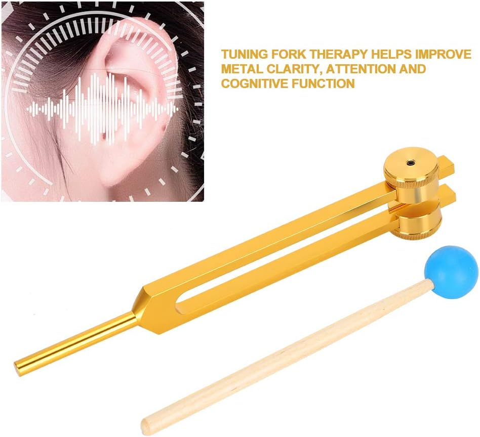 Aluminum Alloy 111HZ Frequency Tuning Fork, Yoga Meditation Tuning Energy Fork with Hammer, Massage Therapy and Acupressure Tool Kit with Storage Bag(Gold)