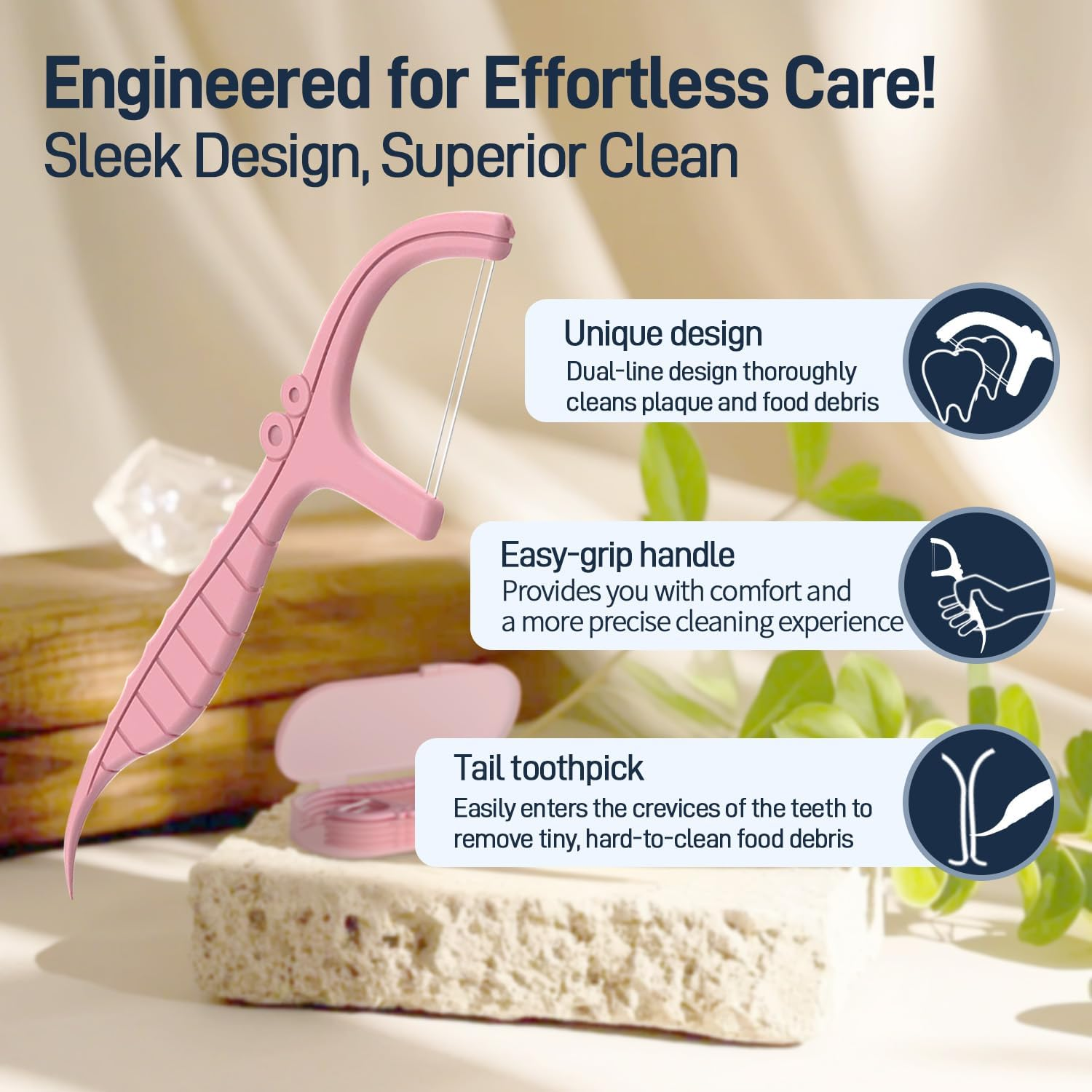 Holy Rose Pink Dental Floss Picks with Micro Travel Case - 6-Box Pack (10 Double String Flossers Each) - Easy Teeth Clean for Adults, Perfect for Home and On-The-Go Flossing image number 1