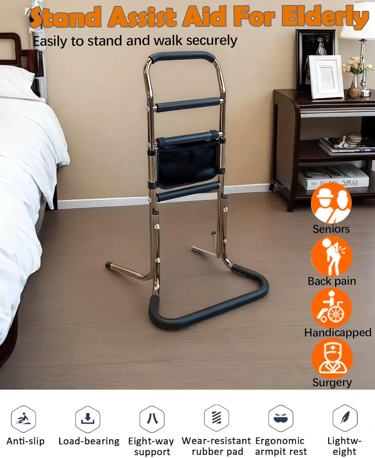 Lift Standing Aid Portable Rails, Sit to Stand Assistance for Elderly Adults Patient, Adjustable Height Safety Hand Rails Mobility Aid, Fall Protection for Disabled Pregnant