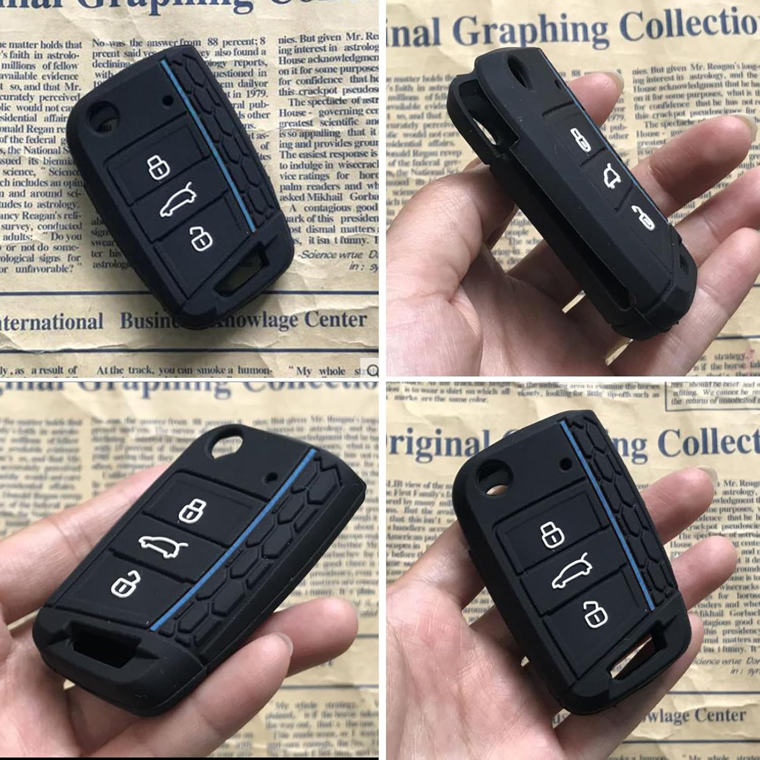 Misuyue Silicone Car Key Fob Covers for VW Golf 7 Mk7 Polo MK6 Touran Tiguan Tarraco T-Roc Seat Leon Cupra Ibiza Skoda Octavia Superb Kodiaq, 3 Button Remote Car Key Protection Case Accessories(Blue) image number 1