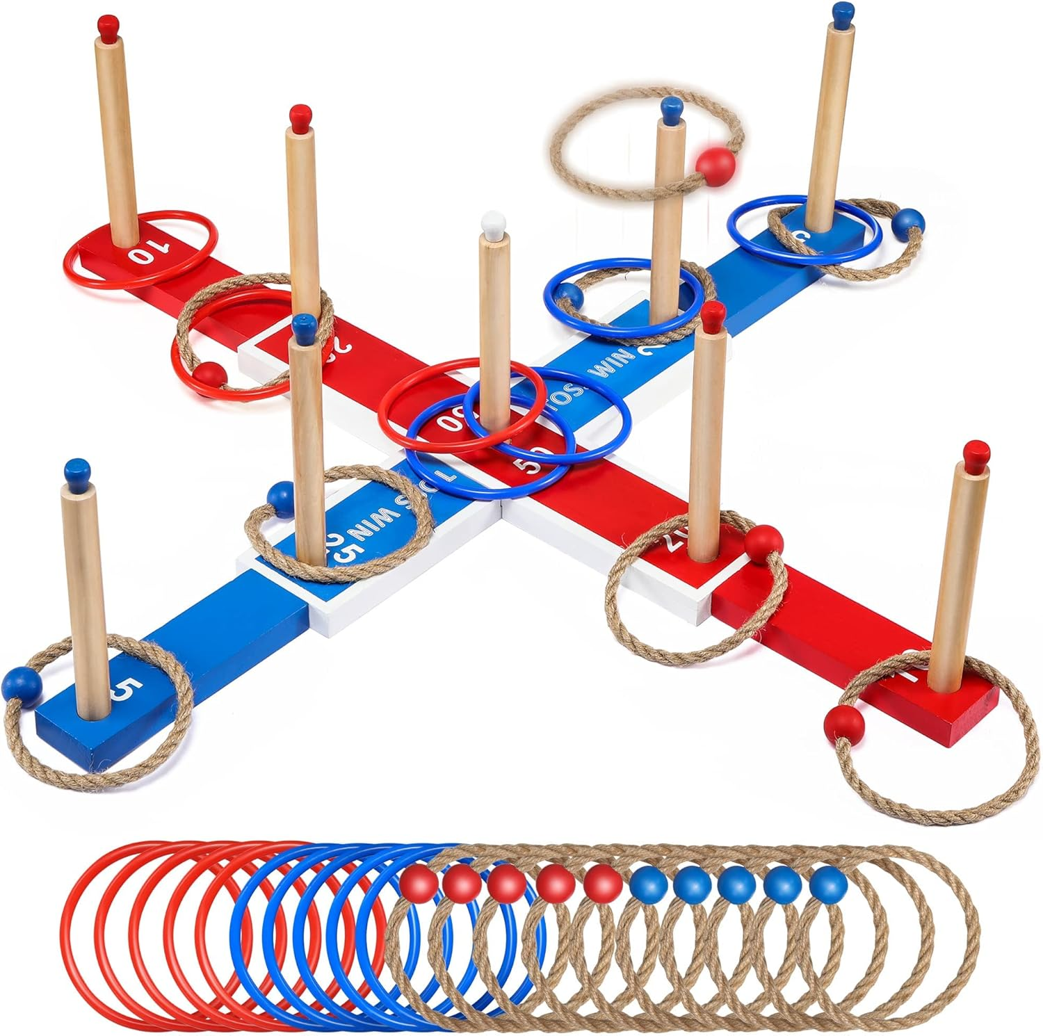 Meonum Ring Tossing Game, Detachable 30 Inch Wooden Large Rings Toss Set for Kids with 20 Toss Rings, Kid and Adult Game for Backyard Lawn Yard Wedding BBQ Camping Indoor and Outdoor image number 4