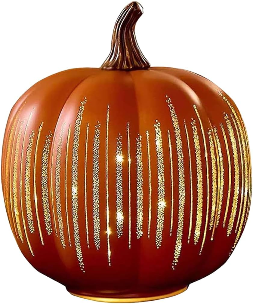 1 Piece Twinkle LED Light Pumpkins Starry Night Pumpkins Timer Illuminated Sparkling Starry Night Glass Pumpkin Light Decorations for Bedroom Hallway Orange
