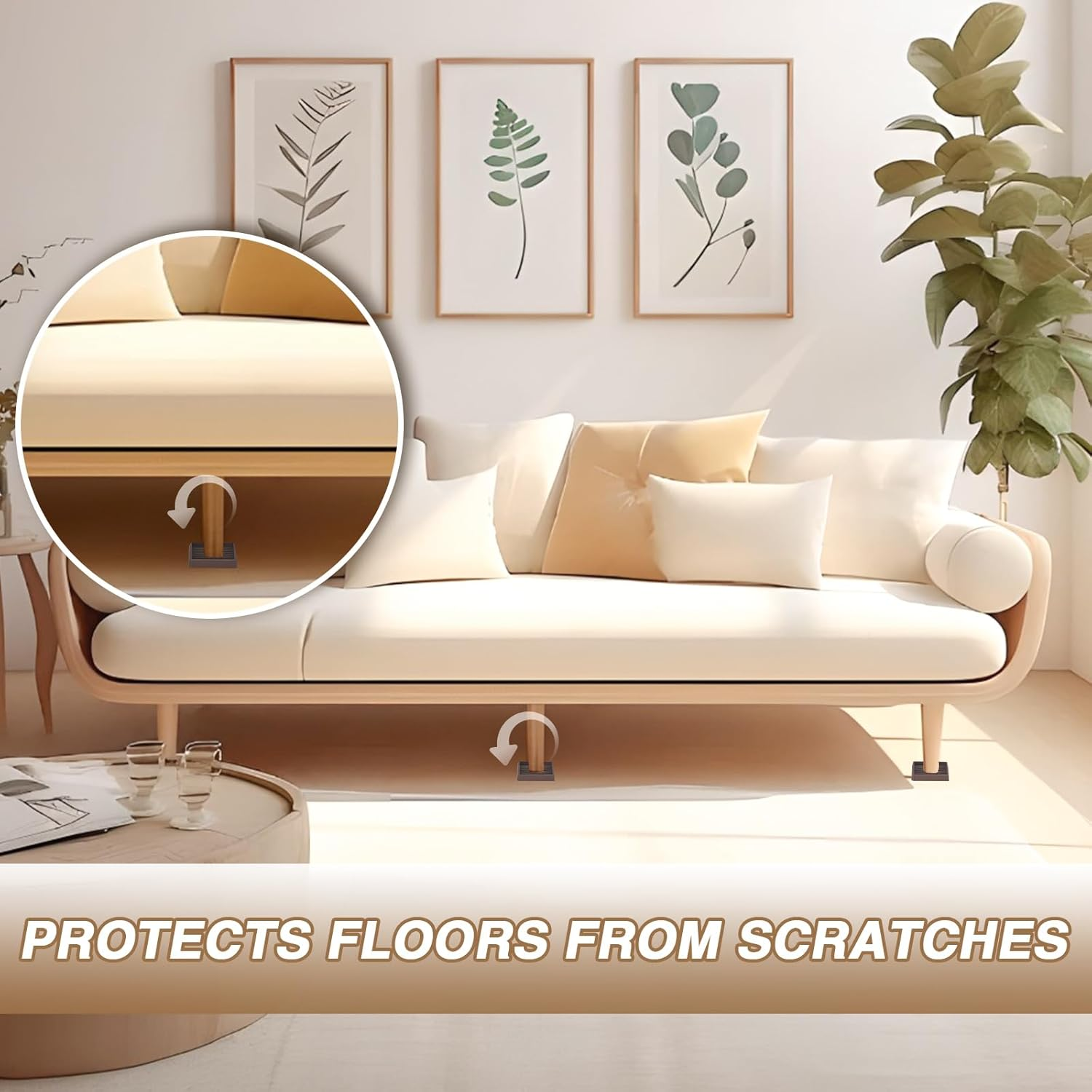 4 Pieces Furniture Coasters, Non Slip Furniture Pads for Hardwood Floors, Bed Stoppers to Prevent Sliding, Rubber Stoppers for Furniture (Brown, 2X2 Inches) image number 1