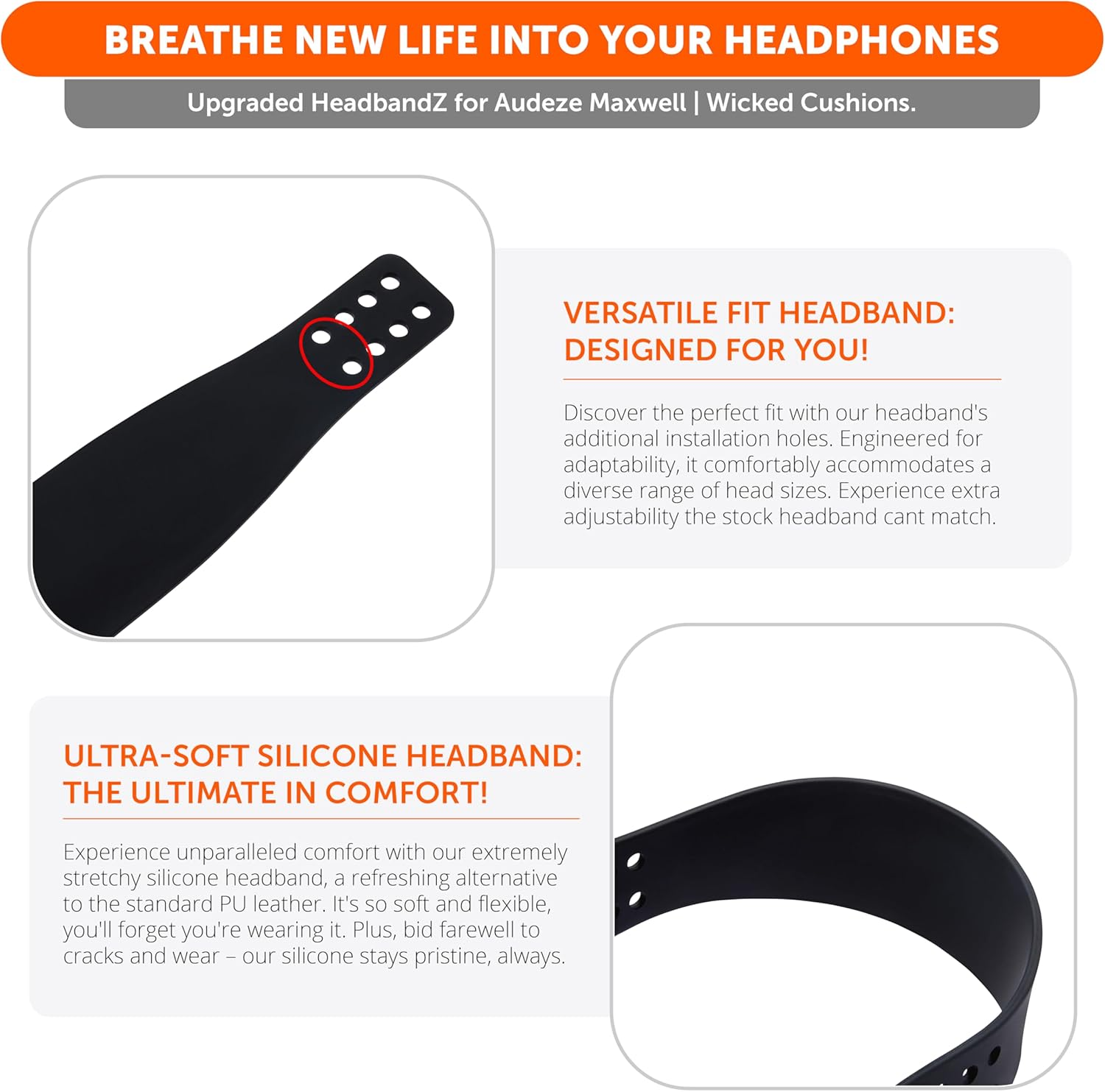 WC Headbandz Maxwell - Upgraded Silicone Headband for Audeze Maxwell 1 and 2 by Wicked Cushions - Enhanced Flexibility, Comfort, and Style with Matching Earpad Designs | Black