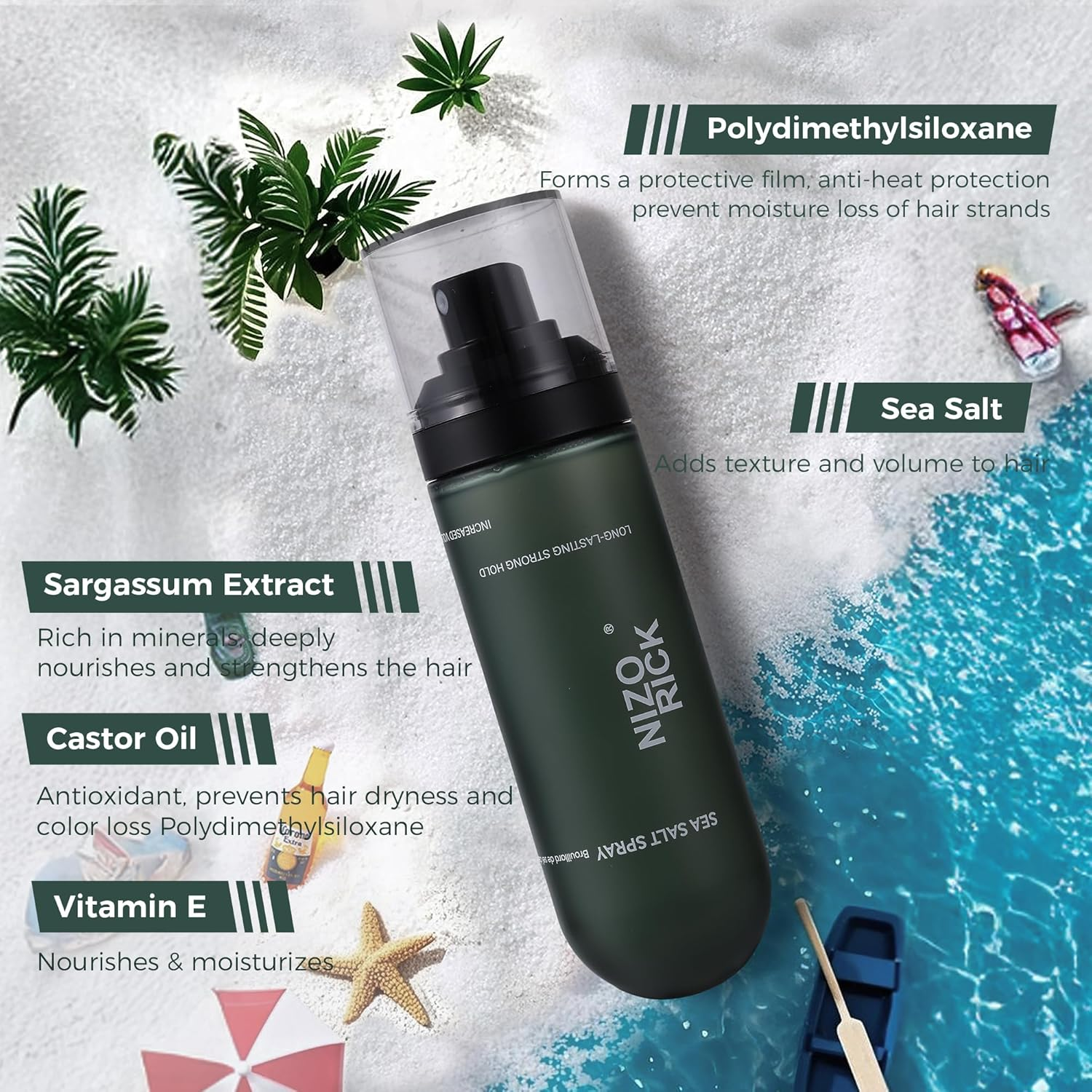 NIZORICK Sea Salt Hair Spray for Natural Volume and Texture, Strong Hold, Non-Greasy, 100Ml image number 4