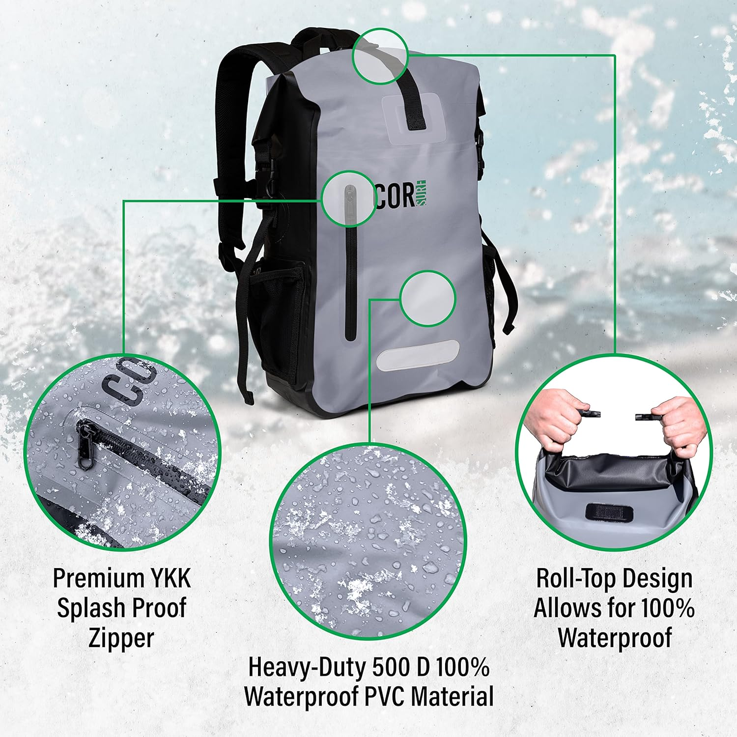 COR Surf Waterproof Dry Bag Backpack with Padded Laptop Sleeve 25L & 40L Heavy Duty Roll-Top Pack image number 3