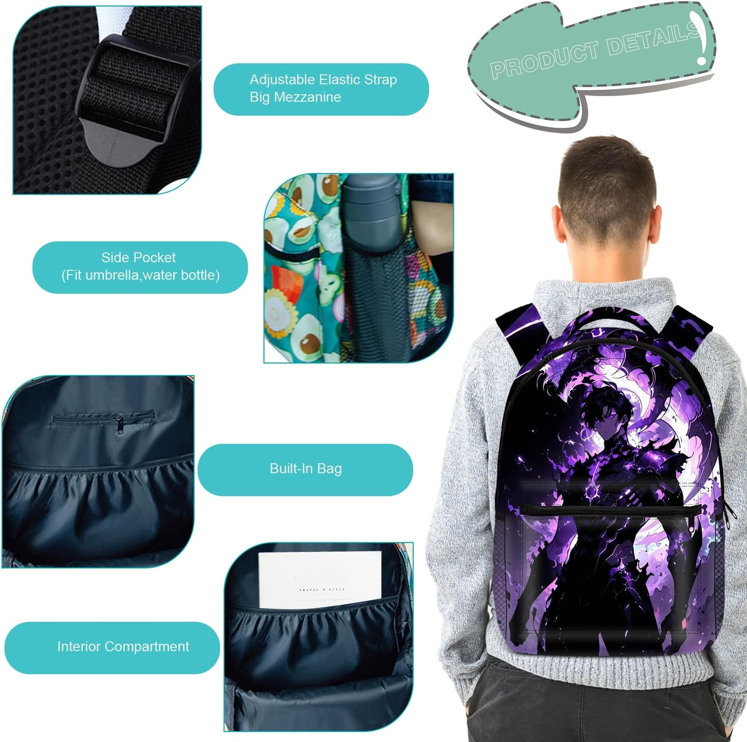 UBBY Solo Leveling 3D Printed Children'S School Backpack for Students - 41 X 30 X 14 Cm (16 Inches) Cool Style School Backpack Children'S Backpacks for Teenagers & Children Book Bags - Stone Statue image number 3