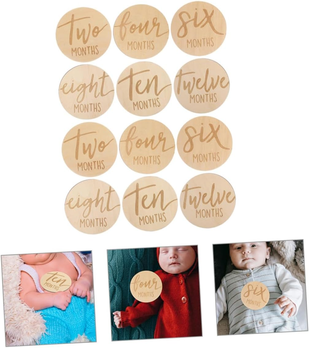 12Pcs Wooden Growth Month Card Monthly Milestone for Boy Milestone Signs Discs for and Toys Months Scenario image number 3