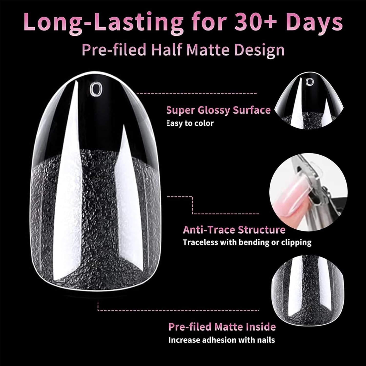 Gaivek 600 Pcs Medium Oval Fake Nails, Full Cover Pre-Shaped Soft Gel Nail Tips, round Press-On Nail for Extensions, False Nails Kit for DIY Manicure and Salon Use, 10 Sizes image number 5
