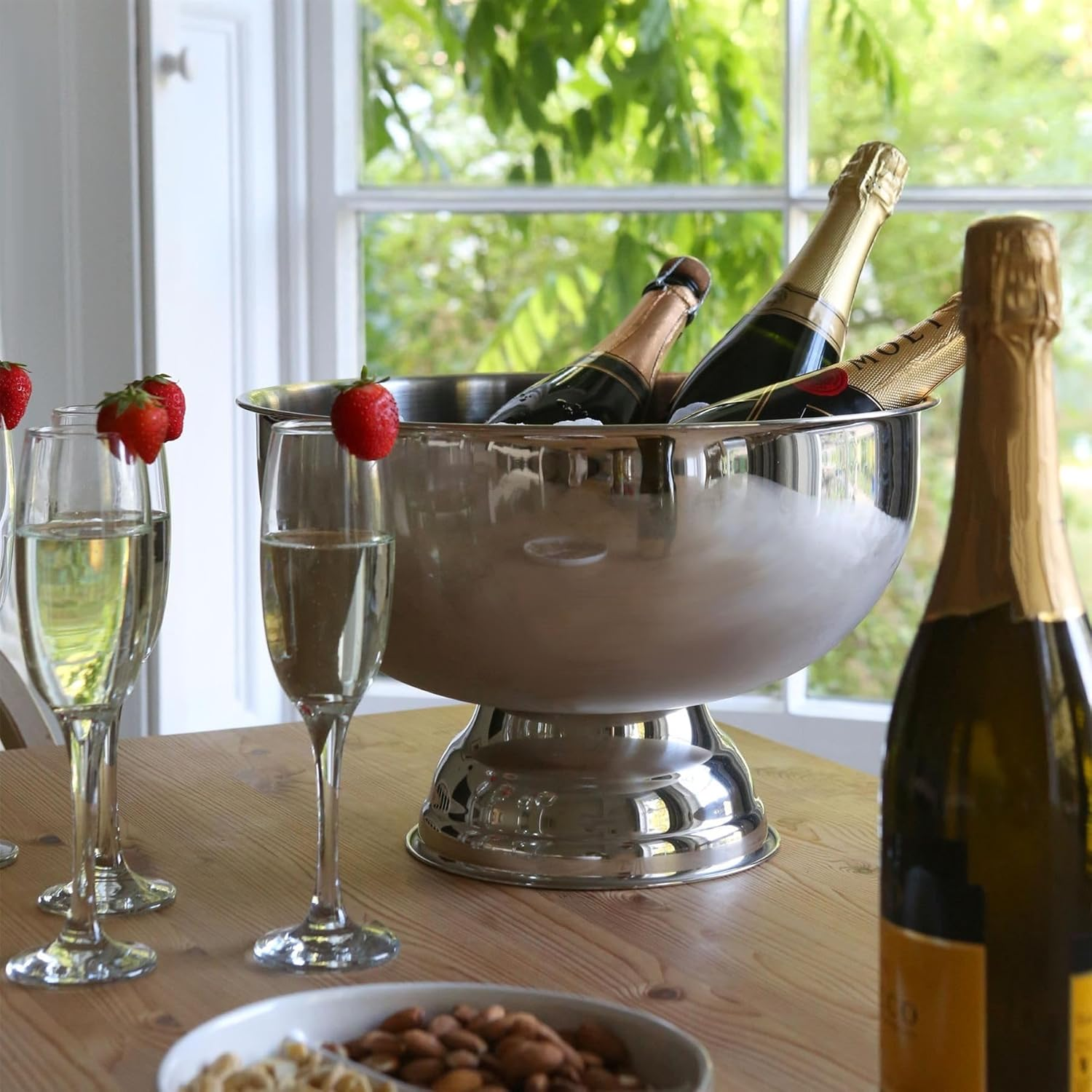 Rink Drink Stainless Steel Champagne Ice Bucket - 35Cm Plain - 1X Home Pub Garden Table Wine Champagne Water Beer Bottle Drinks Cooler image number 2