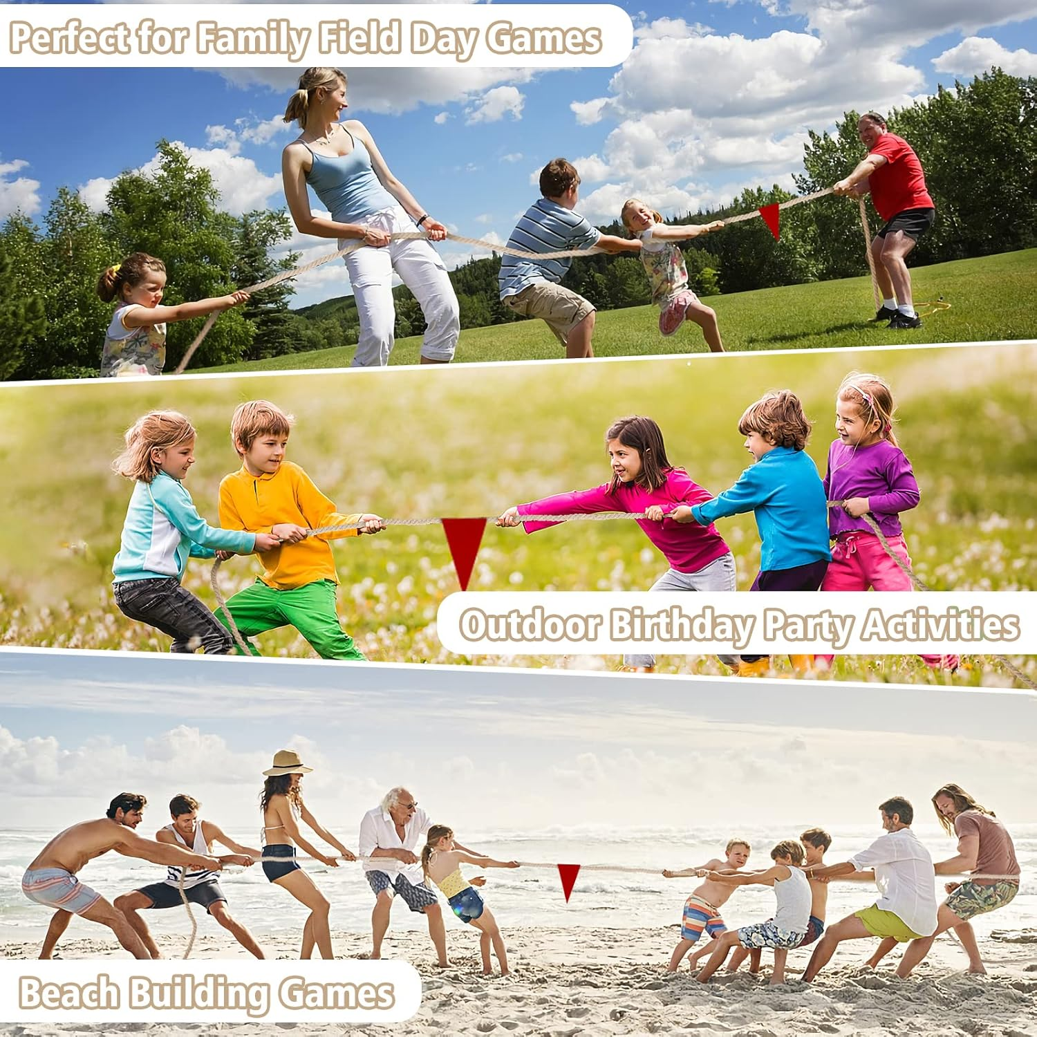 Tepartok 25FT Tug of War Rope Game Set for Kids & Adults, Family Reunion Games, Lawn & Backyard Fun, Includes Rope, Prizes, Storage Bag, Center Flag, Referee Flag & Whistle image number 6