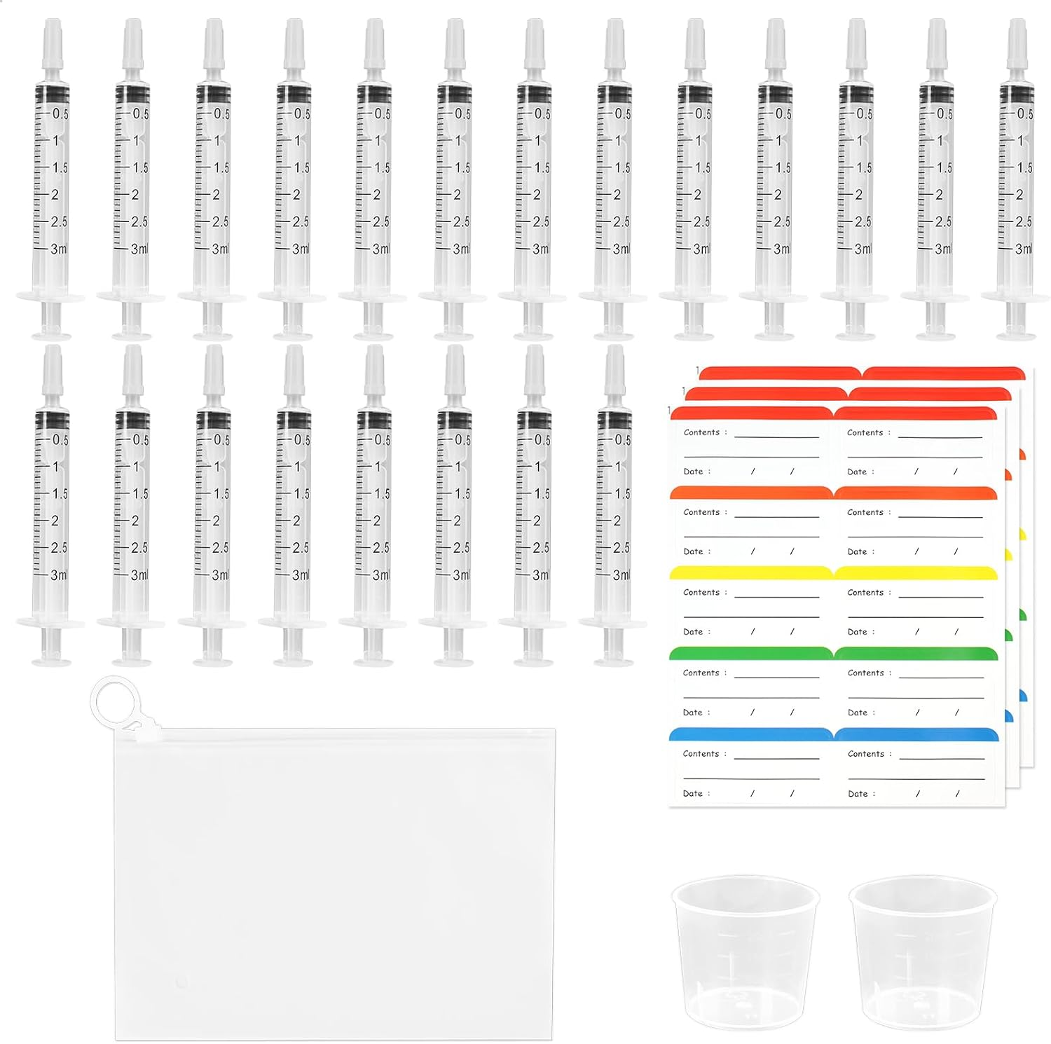 53Pcs Colostrum Collection & Storage Kit, 20 Sterile Sealed Breast Milk Collector(3 ML) Syringe No-Needle with Sealed Caps, 30 Stickers, 2 Colostrum Collection Measuring Cup(20Ml) 1 Slide Lock Bag for Breastfeeding image number 3