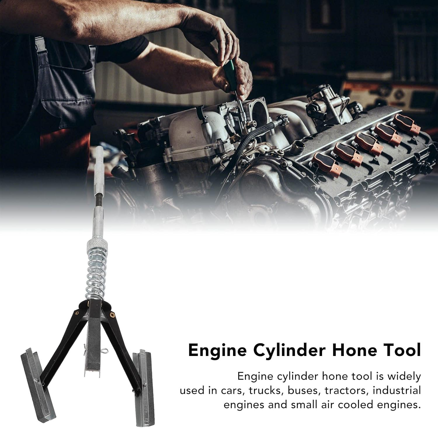 Engine Cylinder Hone Deglazer, Engine Cylinder Hone Tool with 3 Piece 220 Grit Stones, Adjustable 1 1/8In, for Automotive image number 5