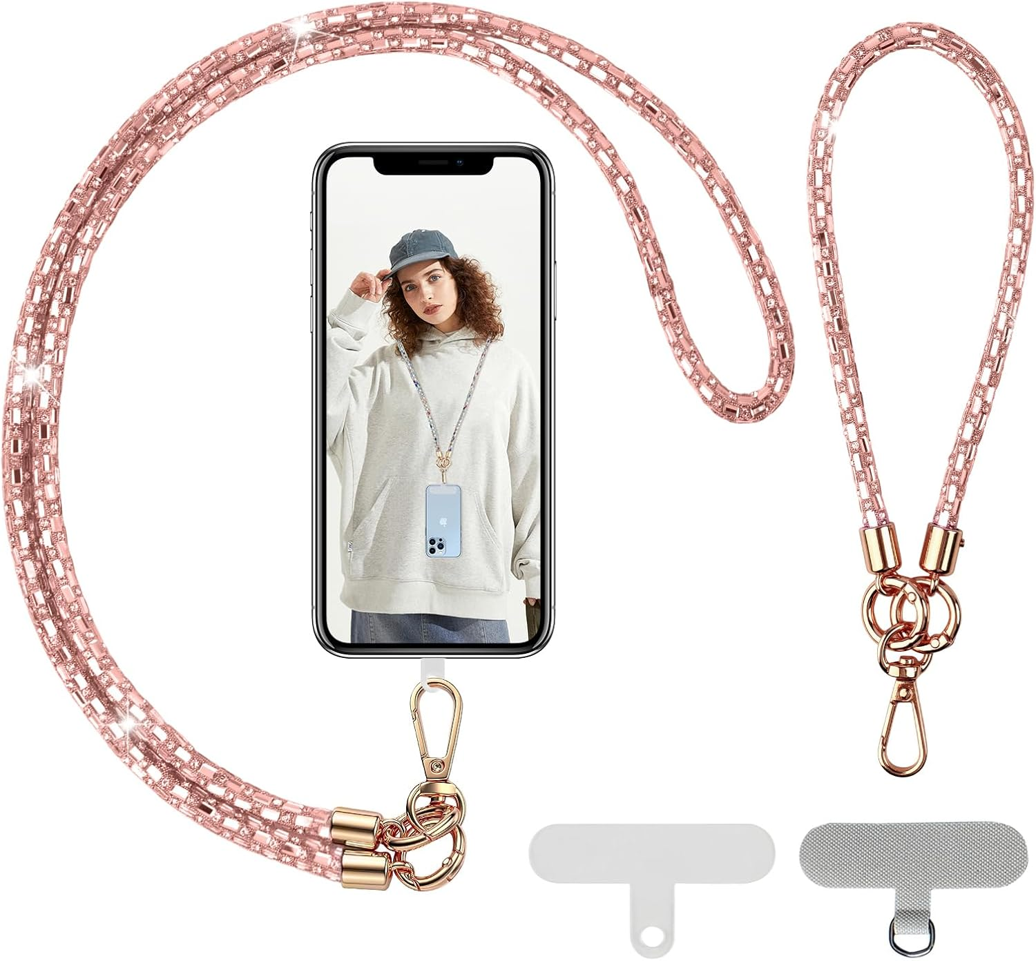 Tookala Glitter Crystal Rhinestone Mobile Phone Chain Universal Including Long and Short, Mobile Phone Cord, Mobile Phone Pendant, Lanyard, Neck Strap, Pretty Compatible with All Mobile Phone Cases