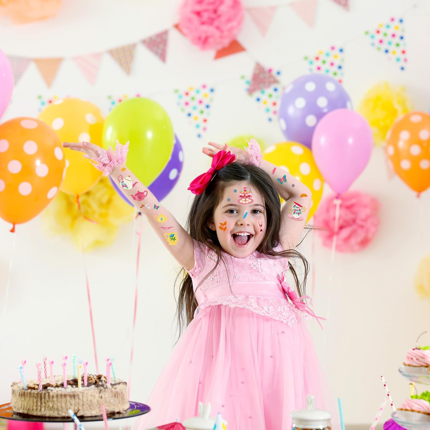 10 Sheets Temporary Tattoos Afternoon Tea Elegant Floral Teacup and Cookie Designs for Women and Girls Waterproof Body Art for Party and Festival image number 5