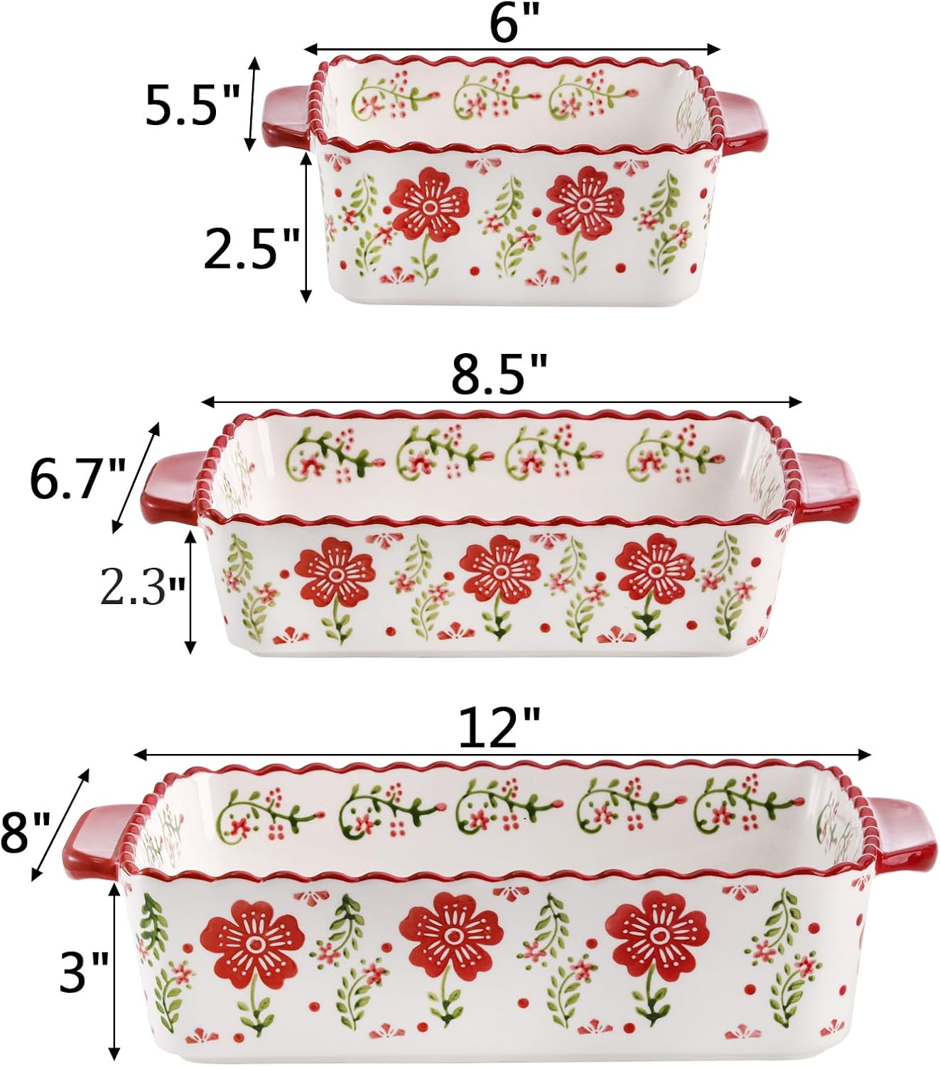 Coloch 3 Pack Ceramic Baking Dishes, Rectanglar Bakeware Set Hand-Painted Lasagna Pan Porcelain Serving Bakeware for Pasta, Chicken, Kitchen, Banquet, Microwave and Dishwasher Safe